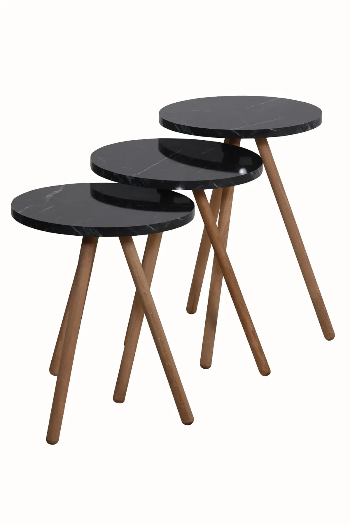 DOLBOVI Triple Zigon Coffee Table Wood Pedestal Round Marble Patterned