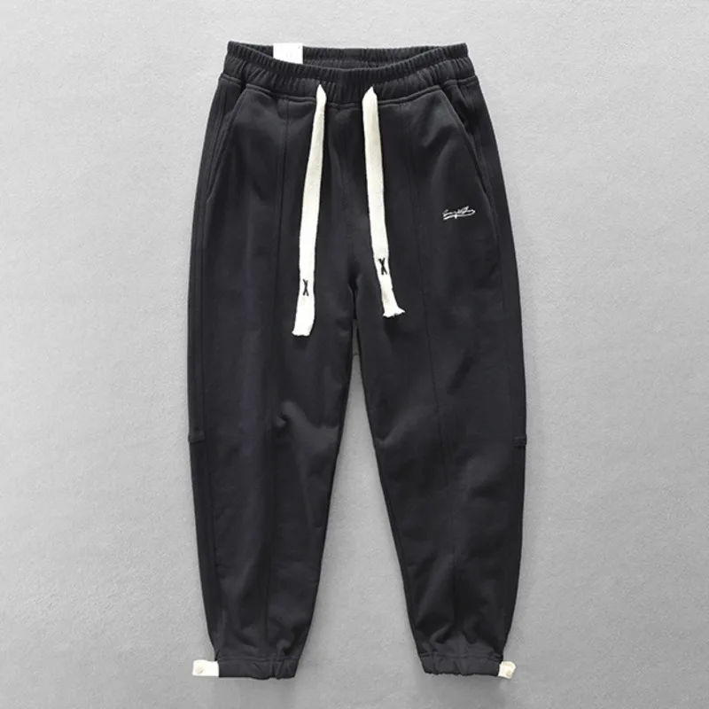 

2022 Fall Winter Men's Casual Fleece Wide Leg Sports Sweatpants Embroidery Cotton Drawstring Large Pocket Jogging Pants For Male