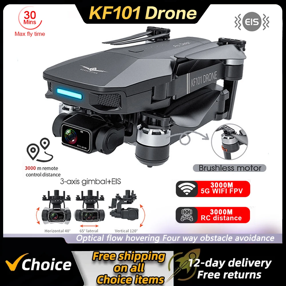 KF101 맥스 드론 FPV 브러시리스 모터, GPS 리턴 360 ° 레이저 장애물 회피, 4K HD 카메라 주차 에이프런, RC 쿼드콥터 드론 장난감 