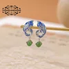 TIMESWIND Natural Jade Green Round Bead Blue Peacock Enamel Wing Women Earrings with Certificate