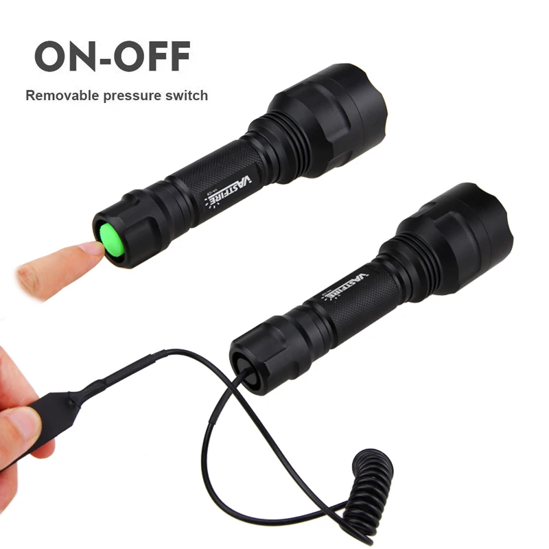 Tactical C8 Hunting Flashlight Green Red 1-Mode Predator Handheld Torch for Coyote Hog Varmint+Clip+Tail Switch+18650+Charger