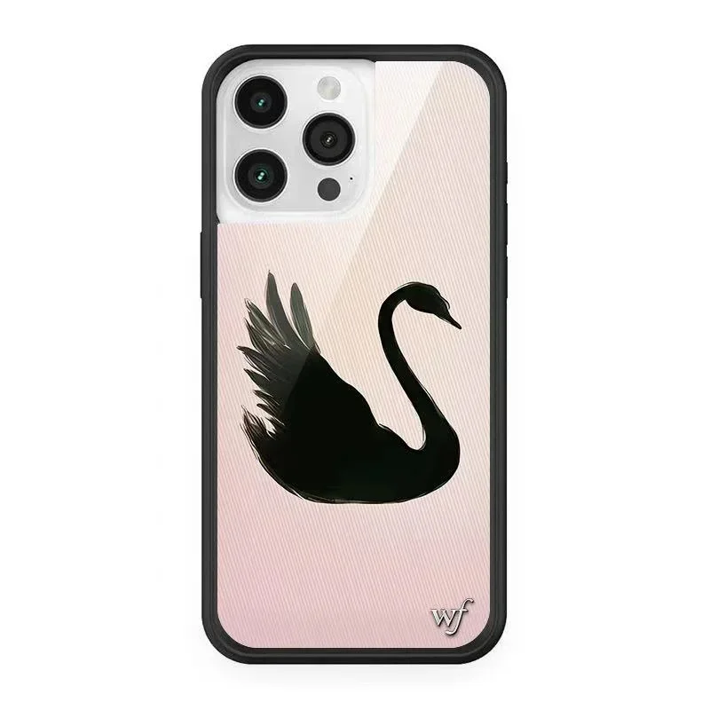 Wildflower 3D Purple Rose Floral Phone Case – Elegant Black Swan Design