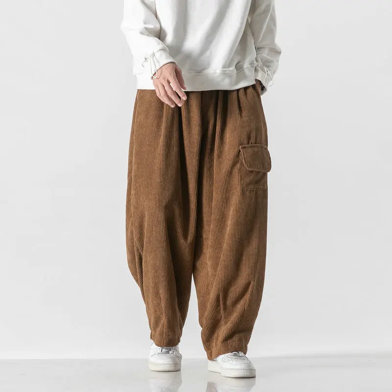 Autumn Casusal Baggy Men Pants Korean Corduroy Solid Color Overalls Trousers Male Streetwear Wide Leg Pants