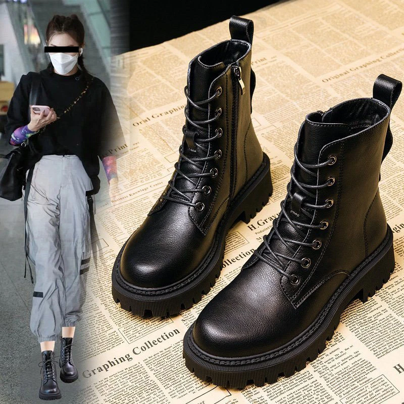 Botas de combate altas con para mujer, zapatos con cordones, botines militares, Otoño e Invierno| | - AliExpress