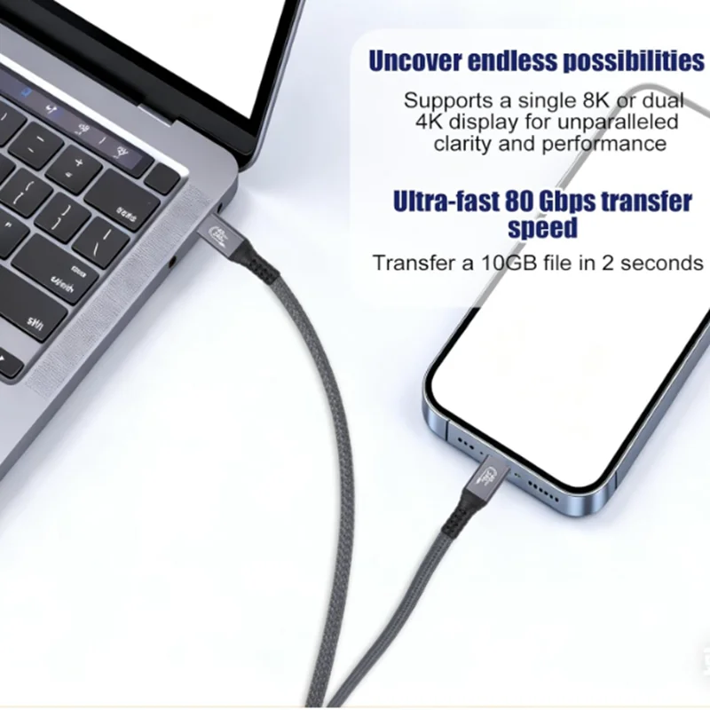 240w 80gbps USB C 케이블 썬더볼트 4 호환 케이블 직각 6.6피트, 90도 USB C USB 4 케이블, 8K/60Hz