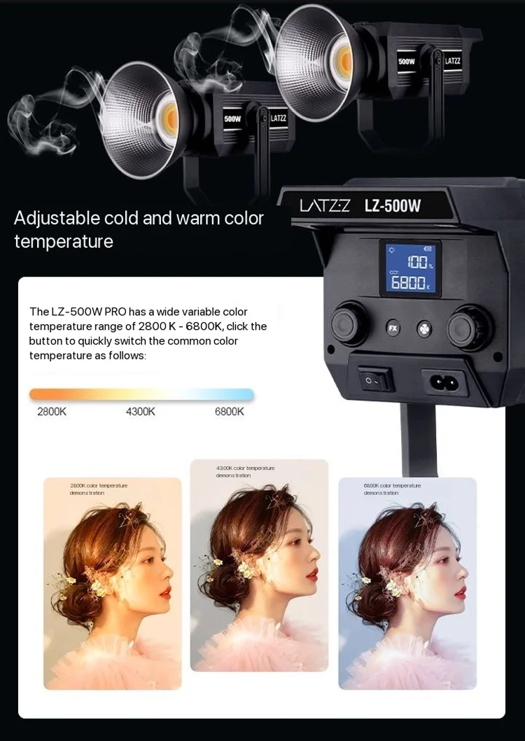 LATZZ 500W LED Video Light Bi-color 300w 400w Continuous Output COB Photography Light APP Control Studio Lamp for Live Streaming 5