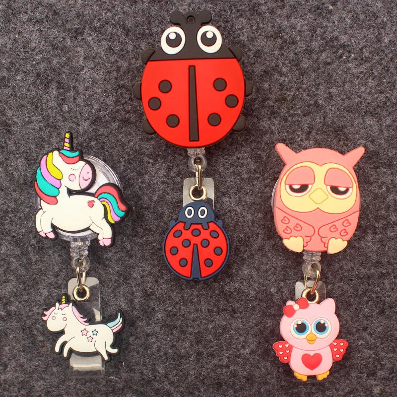 Cute Red Ladybird Double Face Style Retractable Card Holder Badge Reel Nurse Exhibition Enfermera Girl And Boy Name Card Badge Holder Retractable Badge Reel Badge Holder Keychain
