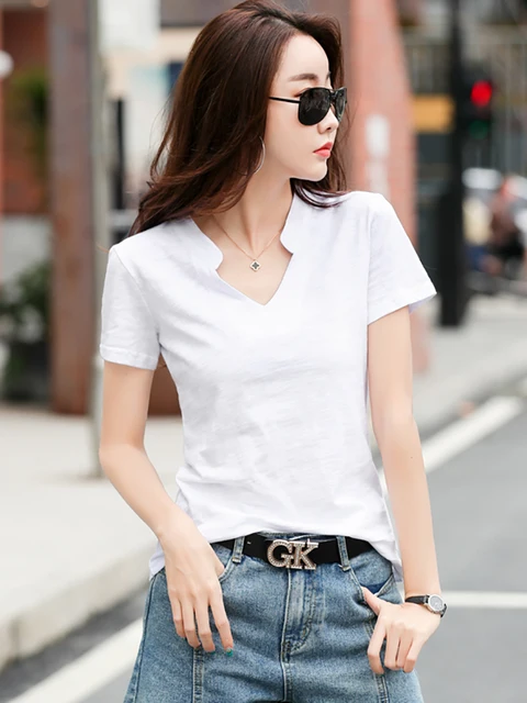 세련되고 편안한 여성용 대나무 코튼 티셔츠