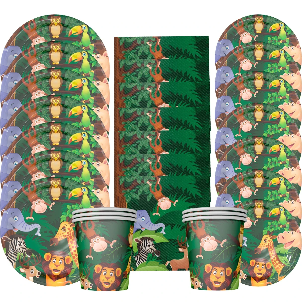 

Jungle Animals Disposable Tableware Sets Kids 1st Birthday Baby Shower Forest Theme Party Decor Plate Cup Safari Party Suppiles