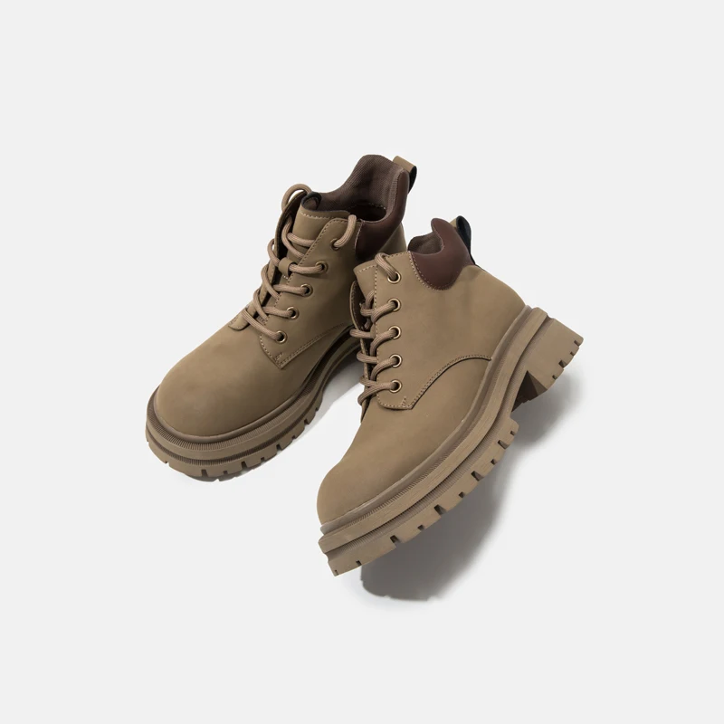 

Platform Lace Up Women Shoes Casual Vintage Botas Mujer Fashion Ins Round Toe Zapatos Mujer 2024 Autumn Winter New Boots