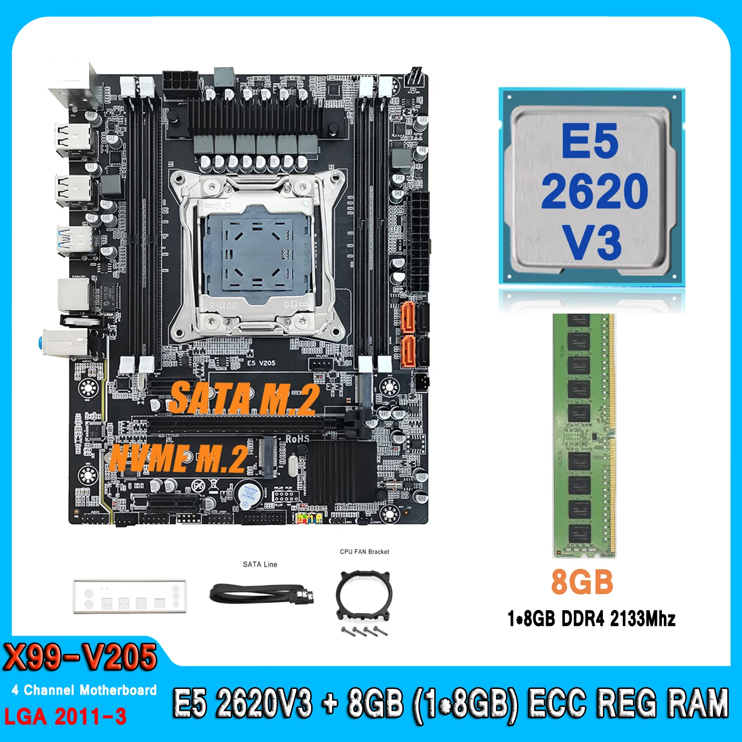 Комплект материнской платы X99 LGA 2011-3 Kit Xeon E5 2620 V3 с 8 Гб (1*8 ГБ) DDR4 ОЗУ память четырехканальный E5 2620V3 комплект материнской платы