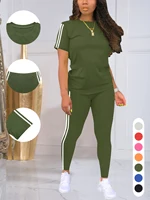 Women's Side-Striped Summer Sportswear Set Short Sleeve Long Pants Breathable Base Layer Clothing Colorful Casual Outfit