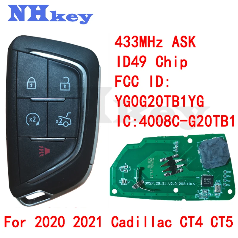 

NHKEY Original YG0G20TB1 Smart Key Proximity 433mhz ID49 Chip For 2020 2021 Cadillac CT4 CT5 13538860 4008C-G20TB1 With LOGO