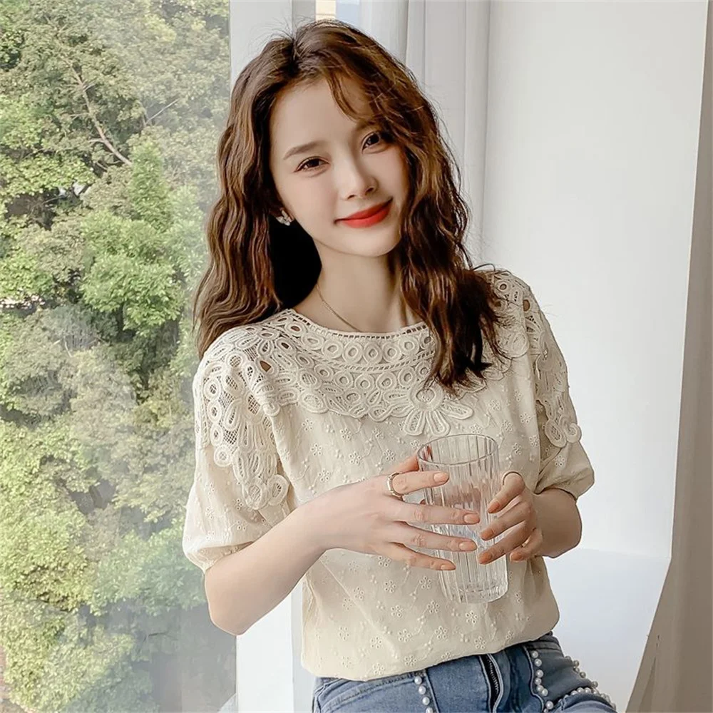 Summer Chic Short Sleeve Elegant Fashion Top Ladies Chiffon  Temperament Solid Blouose Women V-neck Loose All-match Shirt