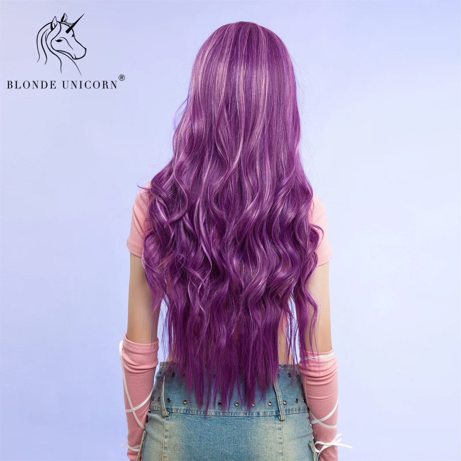 Blonde Unicorn Lace Front Highlight Purple Wave Synthetic Wigs for Black White Women Daily Party Cosplay Heat Resistant