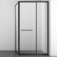 Indoor  Bathroom Independent Square Polished Stainless Steel Waterproof Frame Tempered Glass Pivoting Shower Door 2