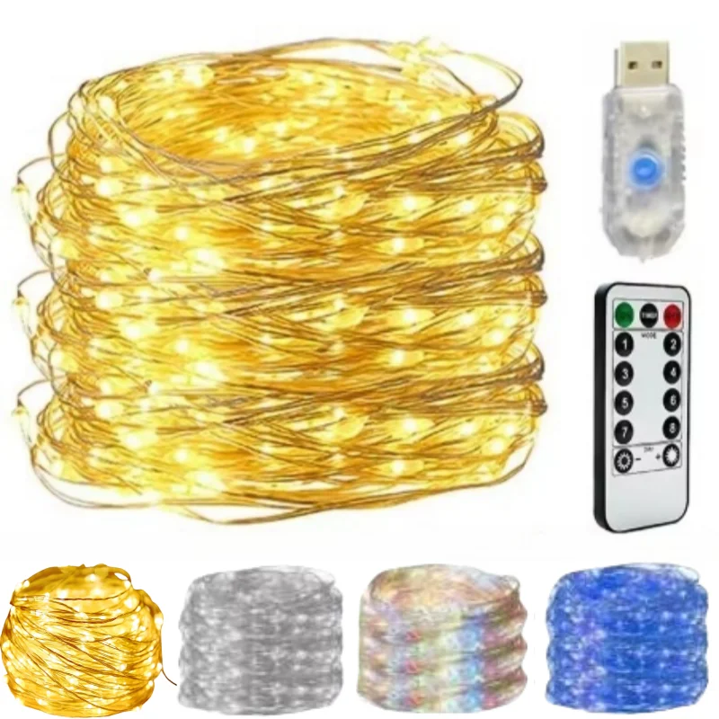 USB-Powered LED Fairy String Lights with Remote Control and 8 Lighting Modes for Bedroom and Christmas Decor