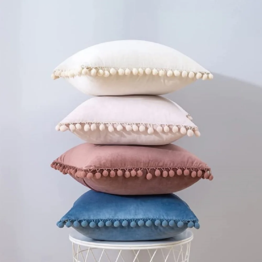 Inyahome Decorative Soft Velvet Throw Pillow Covers Solid Plain Large Sofa  Cushion Case Big House Pom pom Cozy Pillowcase - AliExpress