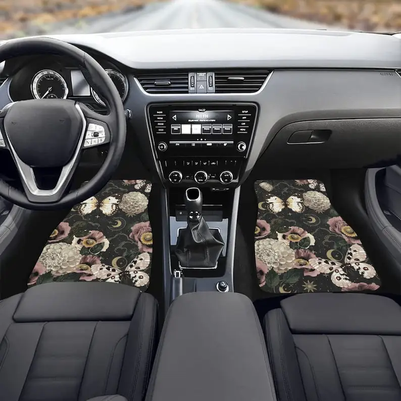 

Dark Cottagecore Car floor mat, Mystic car accessories, Boho car interior decor, Moth Car Shift Knob Cover, Flower Hand Brake, C