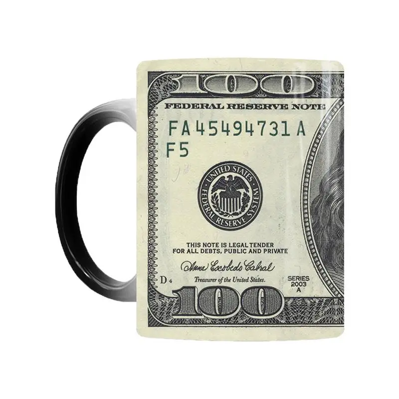 

400ml Dollars Color Changing Mug Creative Funny Banknote Pattern Magic Coffee Mugs Home Office Milk Tea Juice Ceramic Cups