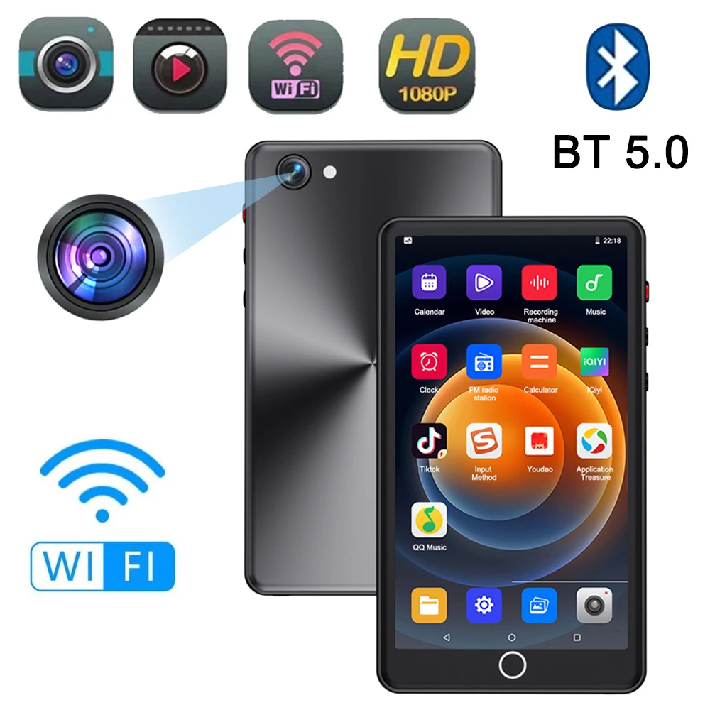 Multifunction MP4 MP3 Player WiFi Bluetooth 5.0 1080P IPS Screen 45 Languages