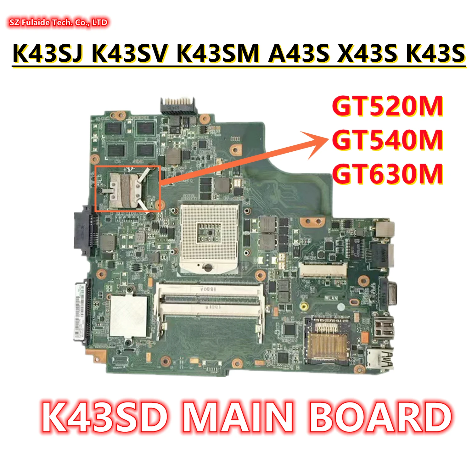 Placa-mãe do Portátil para Asus Placa Principal para Asus X43s K43s A43s P43s A43sd A43s A84s K43sd A83s K43e Gt520m Gt540m Gt610m Gpu