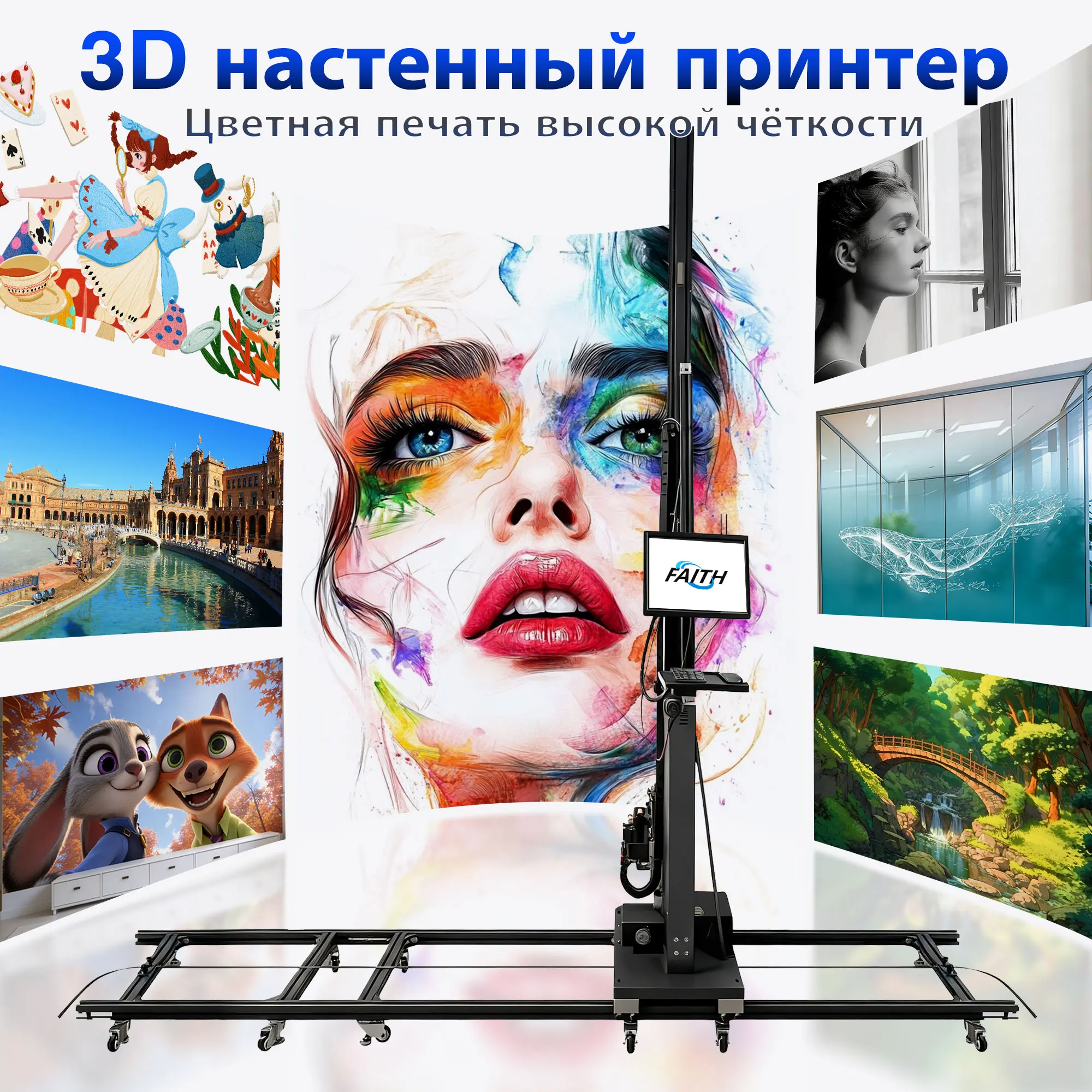 페이스 포터블 3D 수직 벽 프린터 UV 벽화 인쇄기 (실내외 벽 예술 광고용)