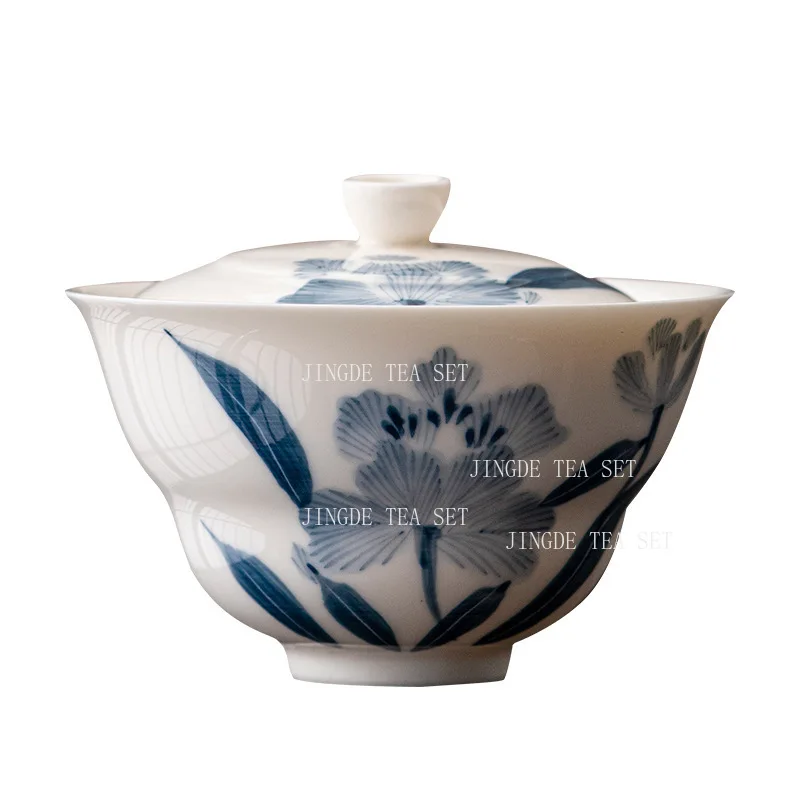 1pcs  Ceramic Tea Cup Lid Bowl Creative Retro Kung Fu Tea Cup Hand-painted Lily Underglaze Color Tea Bowl Gaiwan