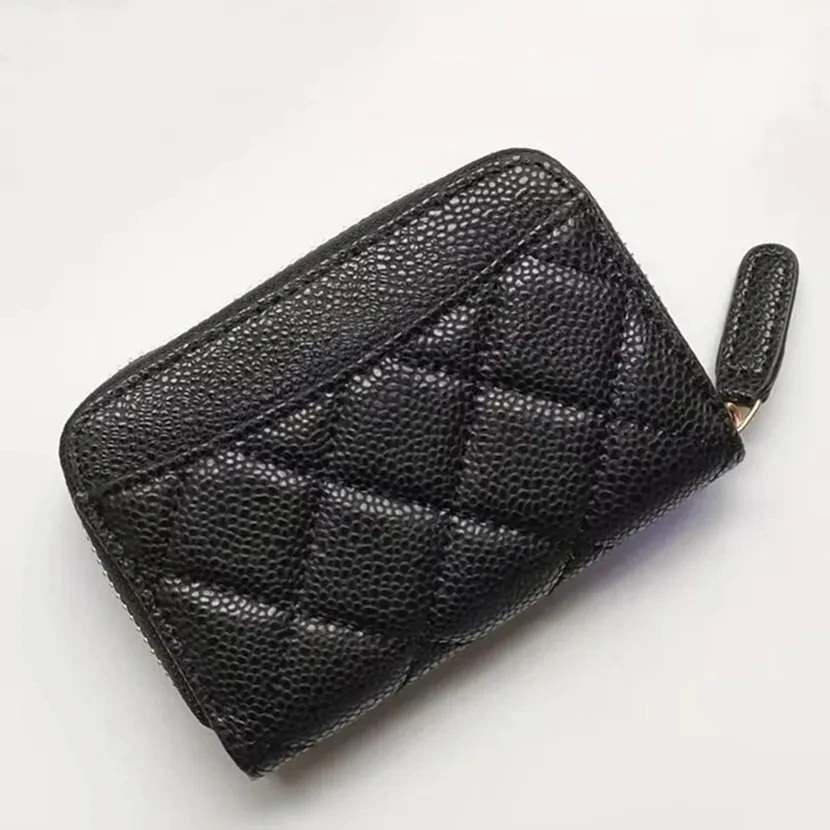 

Woman Coin Purse Zipper Wallet Grid Pattern Real Leather Caviar Case Credit Card Bag Short Cowhide Luxury Quality Top Designer