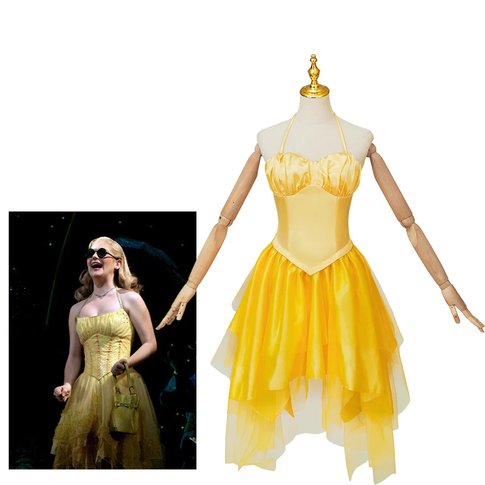 

Musical Wicked Glinda Cosplay Costume Suspender Yellow Ruffles Dress The Good Witch Glinda Stage Performance Evening Dress