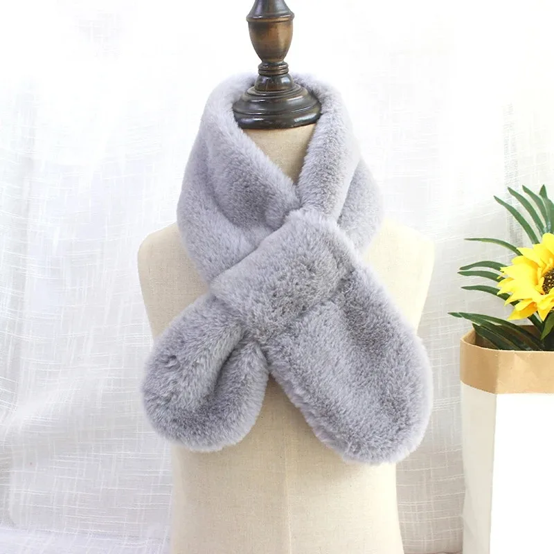 Children Winter Soft Warm Scarf Faux Rabbit Fur Cross Collar Scarves Kids Baby Girl Boy Fashion Shawl Neck Warmer Neckerchief