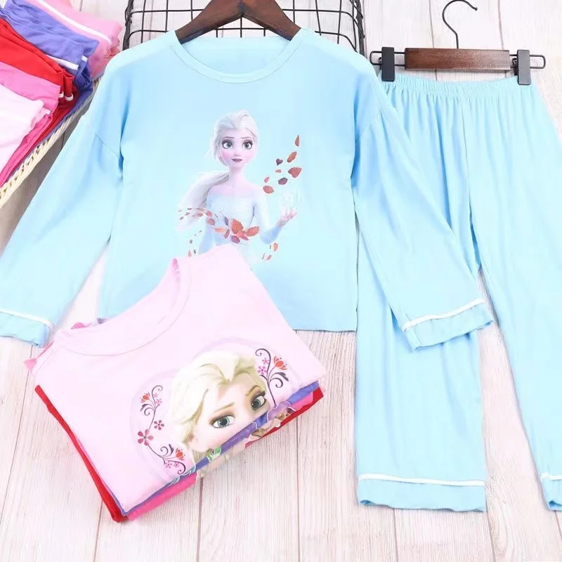 Baby Girls Pajamas Princess Frozen Anna Elsa Mermaid Sofia Clothing Set Kids Long Sleeve Home Sleepwear Children Nightgown Suit