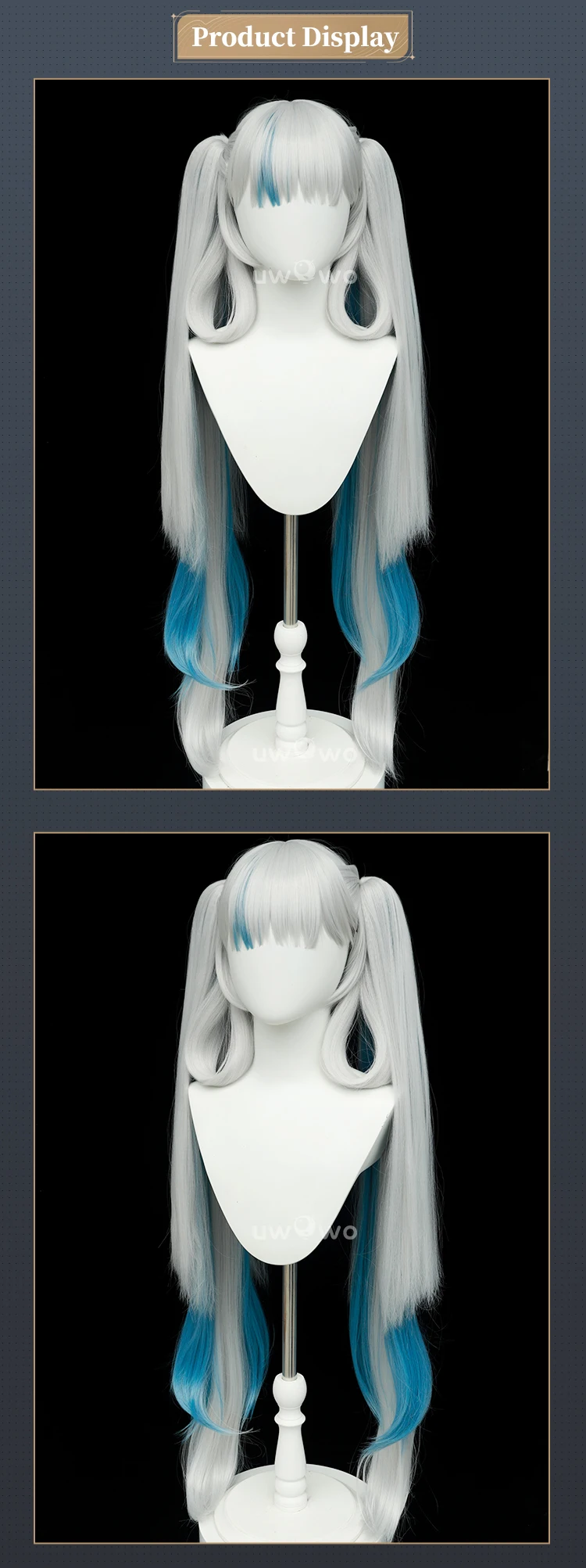 Jinhsi Wig Wuthering Waves WuwWa Jinhsi Cosplay Wig With Tonytail Long Hair Grey Blue Hair 3