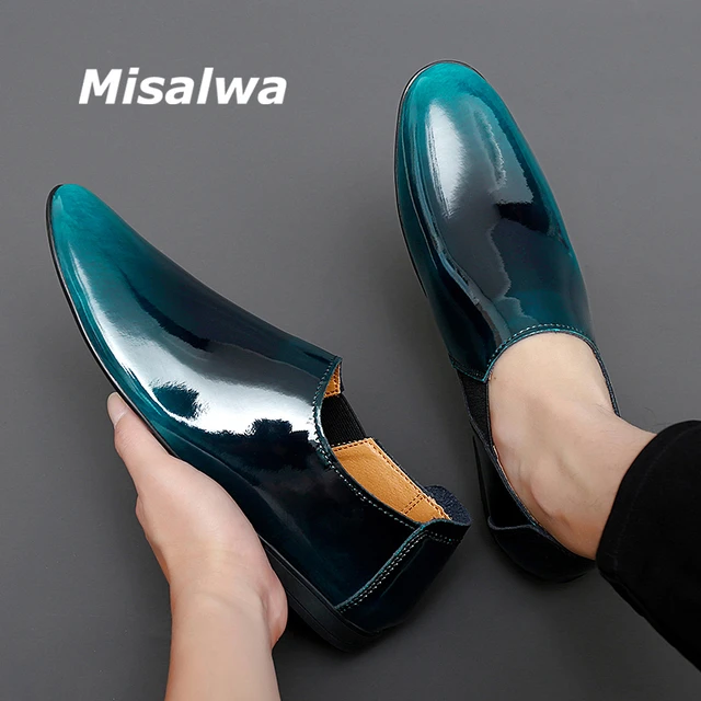 Luxury Patent Leather Men Pointed Toe Dress Shoes Slip On Metal Decorated  Business Gentleman Party Men Shoes Black Blue - AliExpress