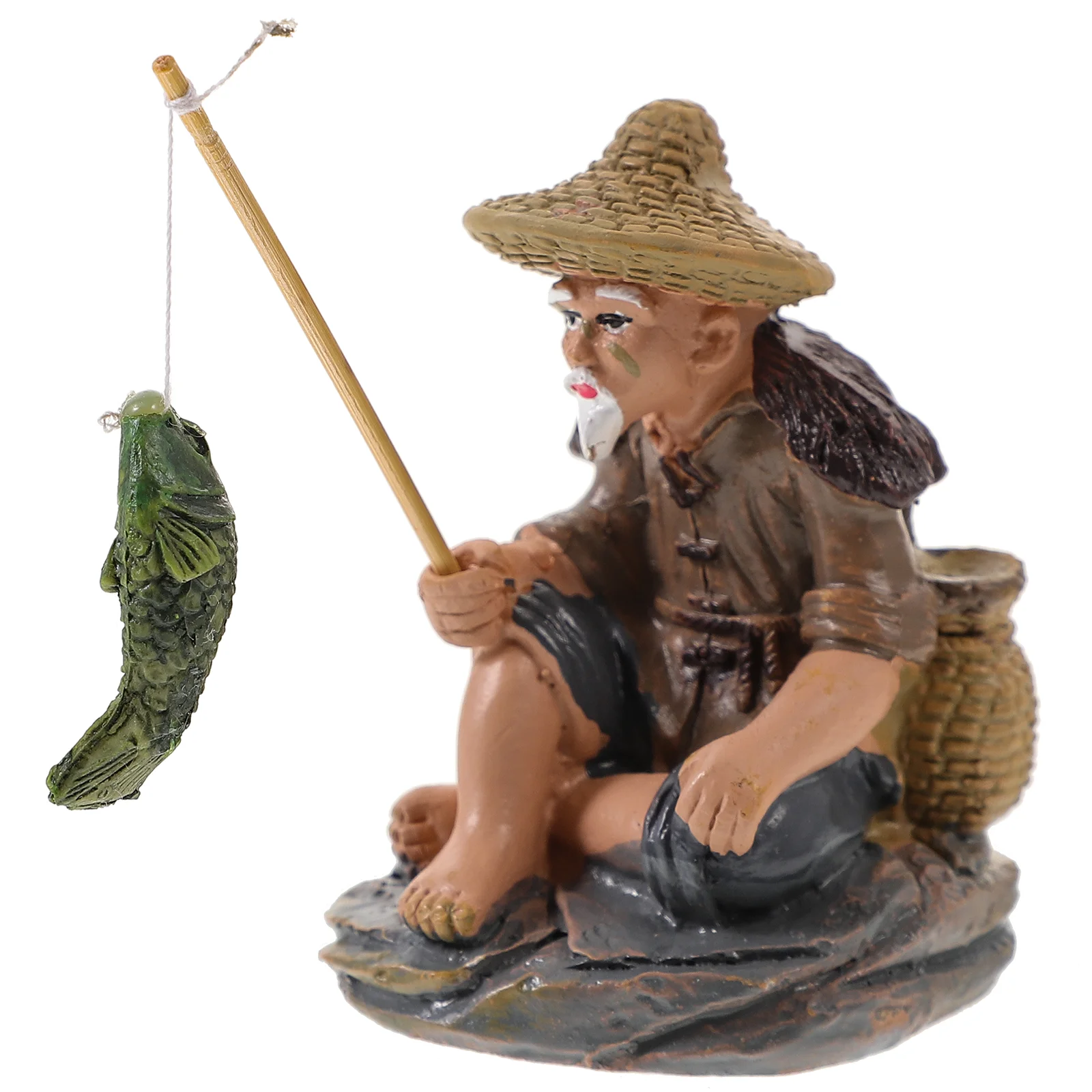 

Decor Ornament Fisherman Statue Tank Decors Decorations Accessories Figurine Adornment Rockery