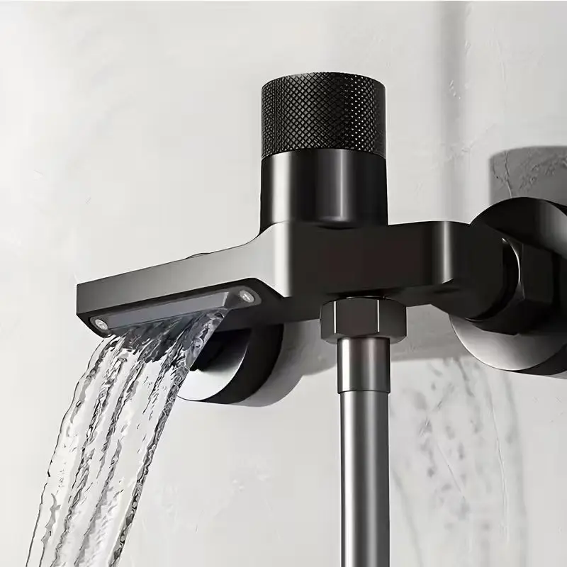 Modern Bathroom Faucet - Wall-Mounted Bathtub/Shower Mixer Tap with Hot & Cold Control, Concealed Valve, Matte Black Finish for