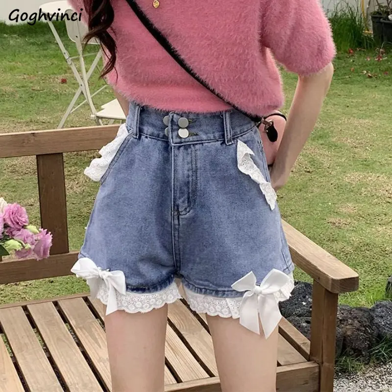 

Shorts Women Kawaii Casual Age-reducing Denim Lace Design Girlish Summer Harajuku Korean Style Loose Gentle Graceful High Waist