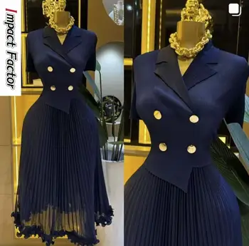 Miyake Hot-selling Pleated Dress 2025 New Summer Dress Women's Fashionable Foreign Style Fake Two-piece Waist Pleated Dress 1