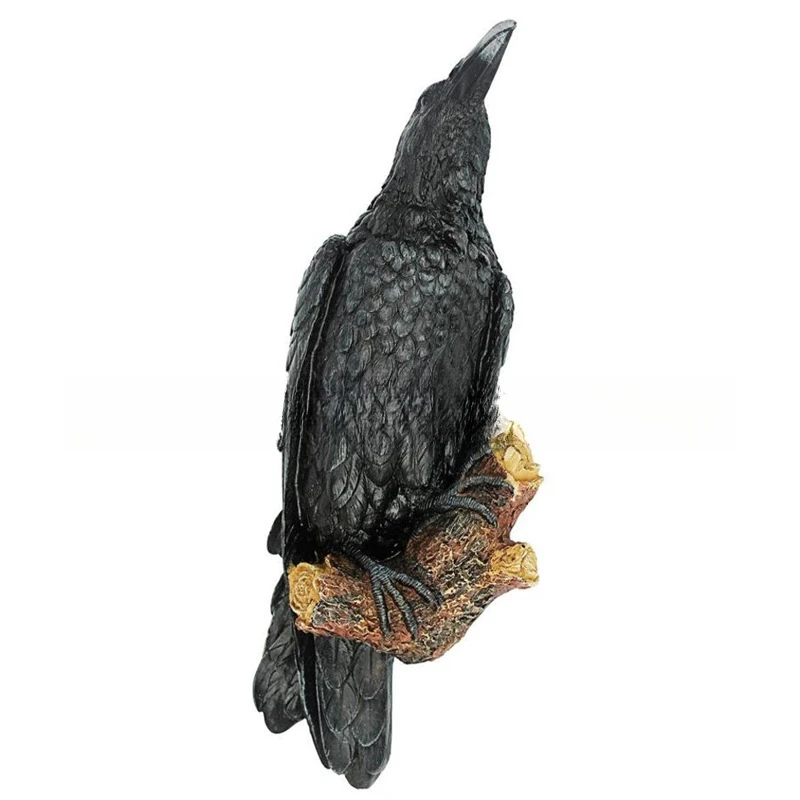 Fake Raven Resin Statue Bird Crow Sculpture Outdoor Crows Halloween Decor Creative for Garden Courtyard Animal Decoration