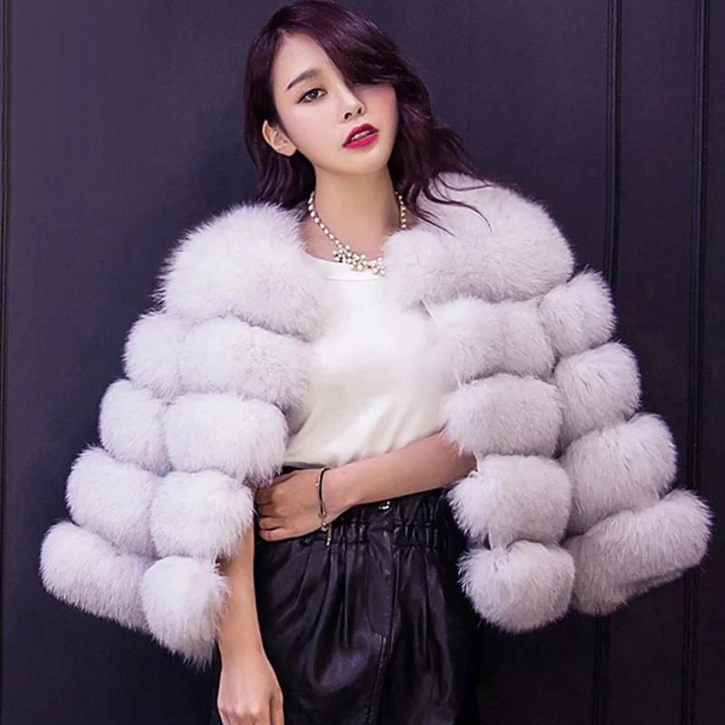 HJQJLJLS 2022 Winter New Fashion Women Faux Fur Coat Female Black Elegant Fluffy Thick Warm Artificial Fox Fur Jacks Outerwear