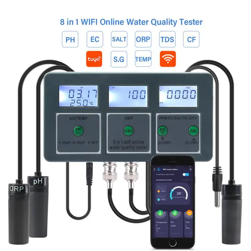 

Yieryi WiFi Tuya Smart PH ORP TDS EC SALT S. G TEMP CF Monitor Meter Online Aquarium Water Quality Tester Data Logger Controller