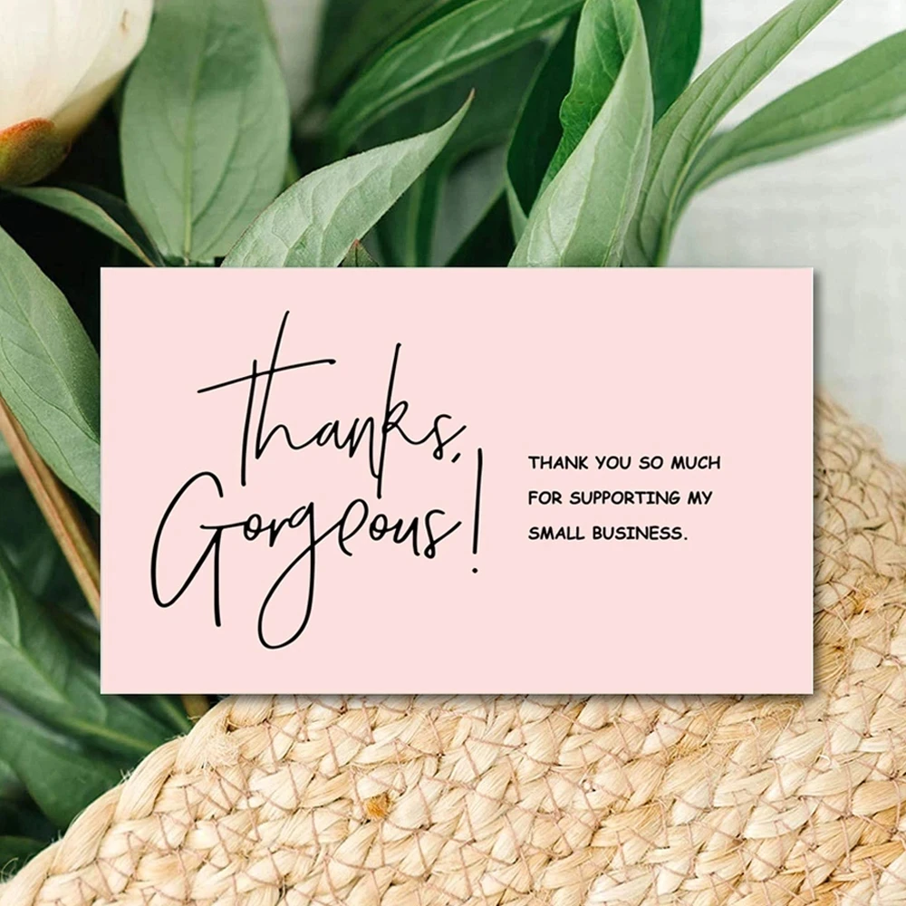 

"Gorgeous Thanks" Business Card Handmade with Love 50pcs/pack Pink Thank You Card for Supporting Business Gift Packaging Decor