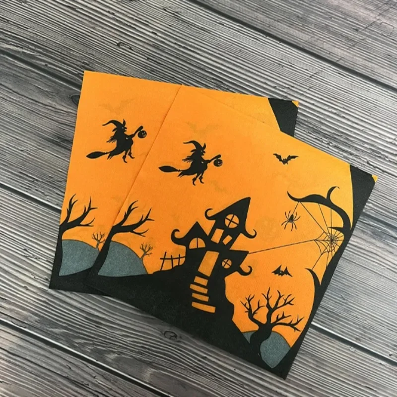 20pcs/Pac 33*33cm 2-Ply Witch's Castle Pumpkin Halloween Paper Napkins Halloween Printed Napkins Decorative Paper Placemats