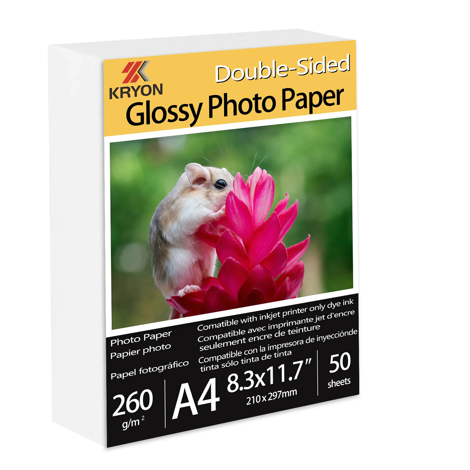 A4 260 GSM Double-Sided Photo Paper High Glossy Photographic Paper - 50 Sheets 8.3x11.7 Inch