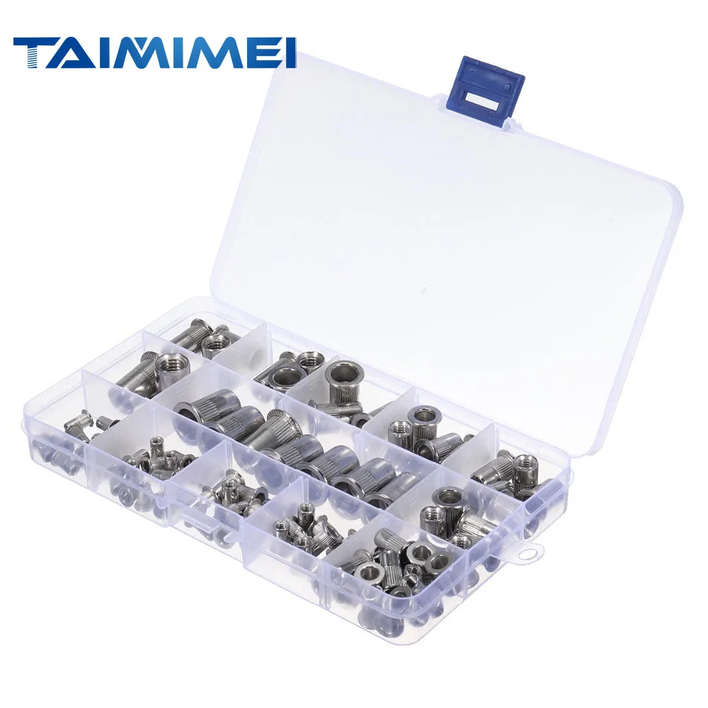 

Заклепочная гайка TAIMIMEI M3 M4 M5 M6 M8 M10 из нержавеющей стали, заклепочная гайка, вставка, гайка, набор из 93 шт.