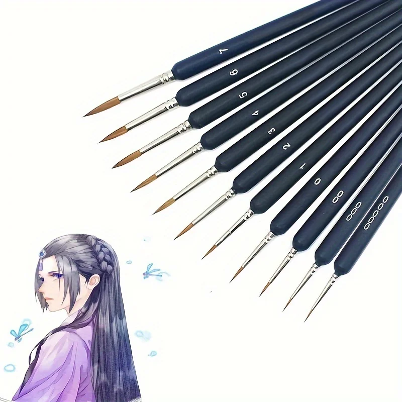 11개 프리미엄 미니어처 정밀 페인트 브러쉬 세트 미니 얇은 팁 페인트 브러쉬 ..