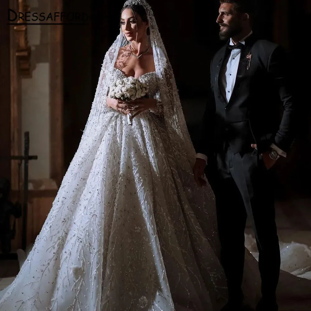

Shiny Wedding Dresses 2023 Sweetheart Bride Dress Lace Beaded Sequined Glamorous Vestido De Novia