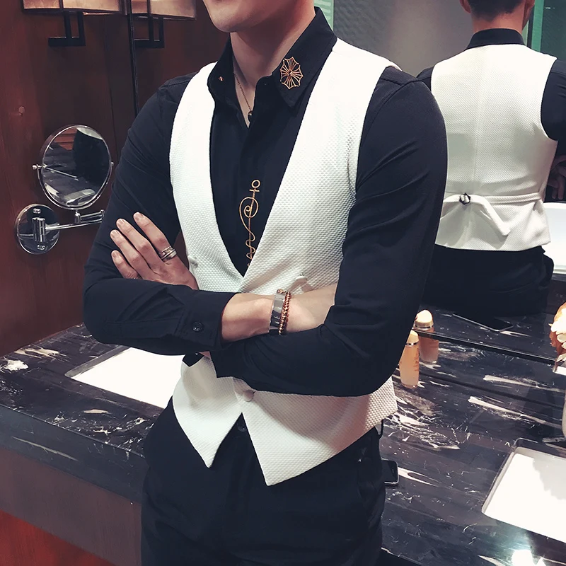 Double-Breasted Solid Mens Vest Coat Korean Style Business Slim Fit Male Waistcoat Groom Wedding Dress Suit Vests
