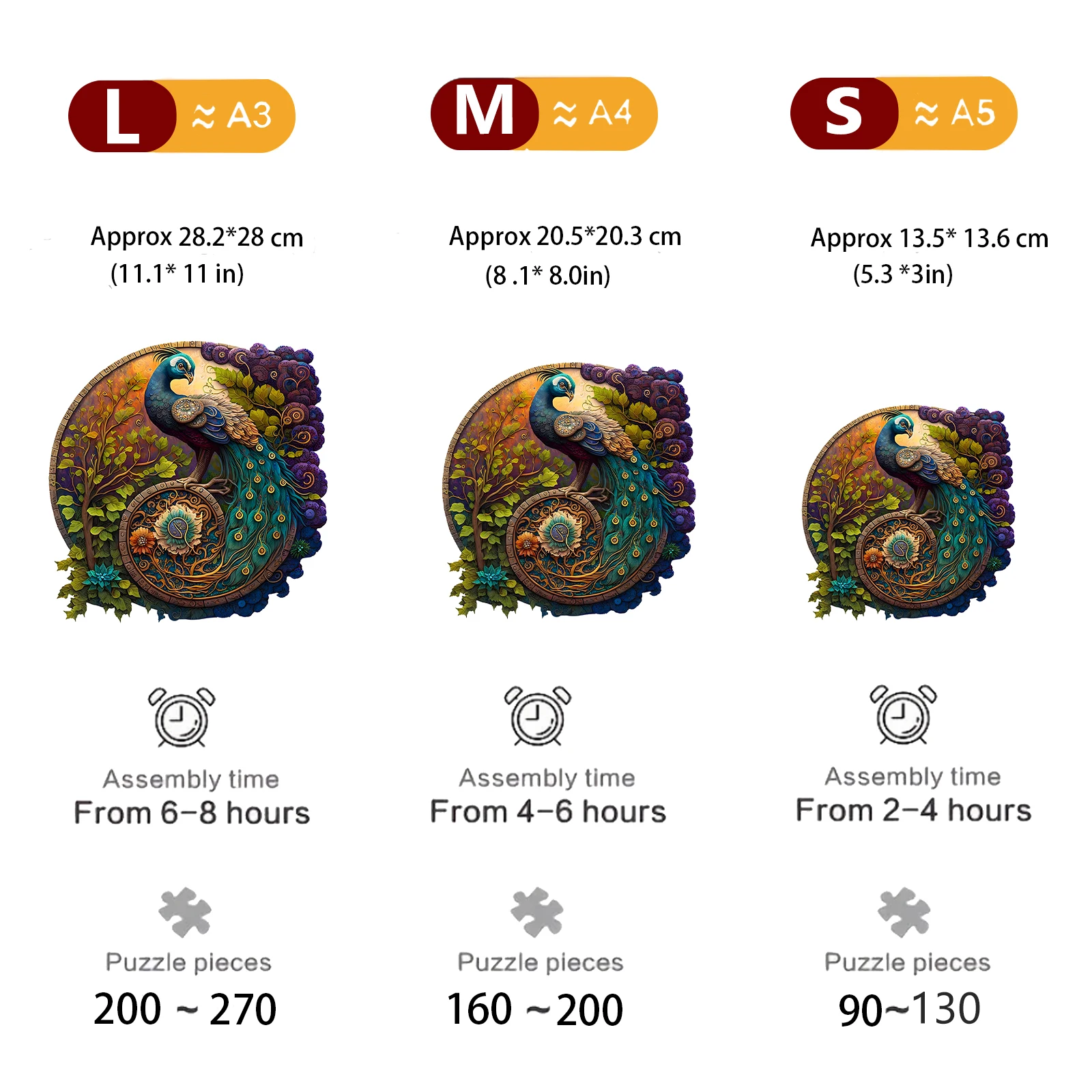 Adult Animal Wooden Puzzle Round Peacock and Bird Wooden Puzzle Children's Puzzle Toy Festival Gift A3 A4 A5 Multi Size Puzzle 2
