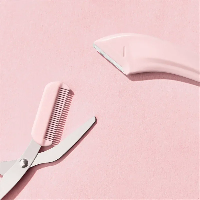 Eyebrow Trimmer Scissors with Comb Stainless Steel Eyebrow Eyelash Hair Scissors Portable Pink Trimmer Set Make Up Tools eyebrow trimmer set,eyebrow trimmer,eyebrow scissors